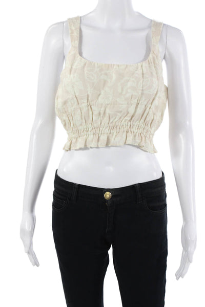 Ramy Brook Women Cropped Floral Tank Square Neck Sleeveless Beige Size S