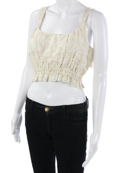 Ramy Brook Women Cropped Floral Tank Square Neck Sleeveless Beige Size S