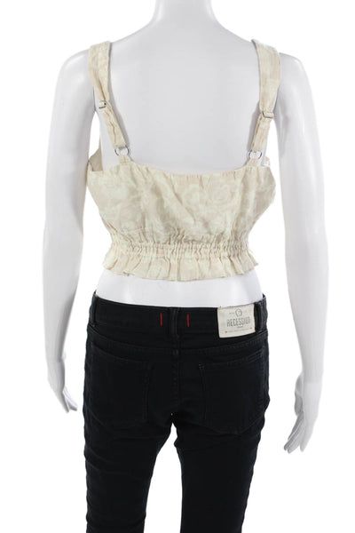Ramy Brook Women Cropped Floral Tank Square Neck Sleeveless Beige Size S