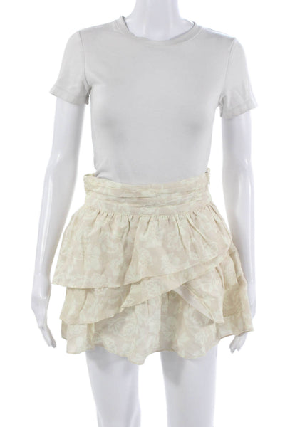 Ramy Brook Women Peasant Mini Floral Cotton Skirt Beige Size XS