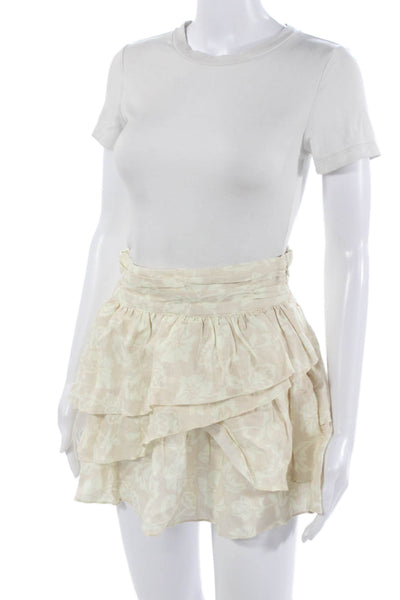 Ramy Brook Women Peasant Mini Floral Cotton Skirt Beige Size XS