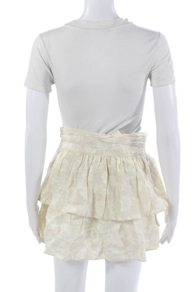 Ramy Brook Women Peasant Mini Floral Cotton Skirt Beige Size XS
