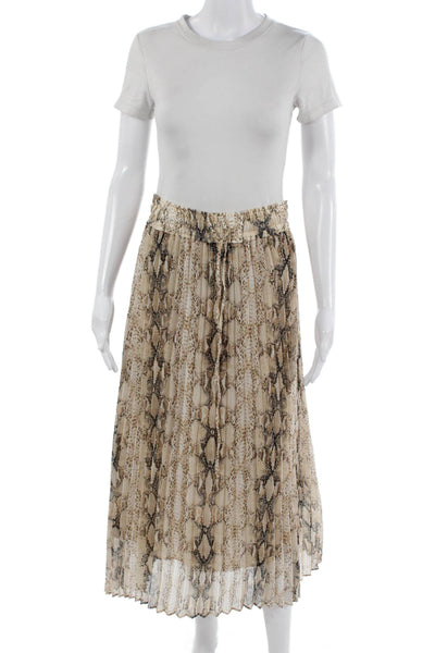 Olivaceous Women Pleated Long Animal Print Skirt Beige Size M