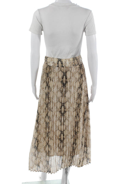 Olivaceous Women Pleated Long Animal Print Skirt Beige Size M
