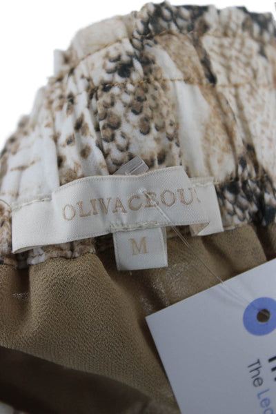 Olivaceous Women Pleated Long Animal Print Skirt Beige Size M