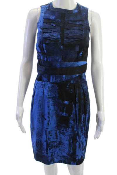 Pringle of Scotland Women Sheath Dress Navy Sleeveless Zip Crewneck Size 4