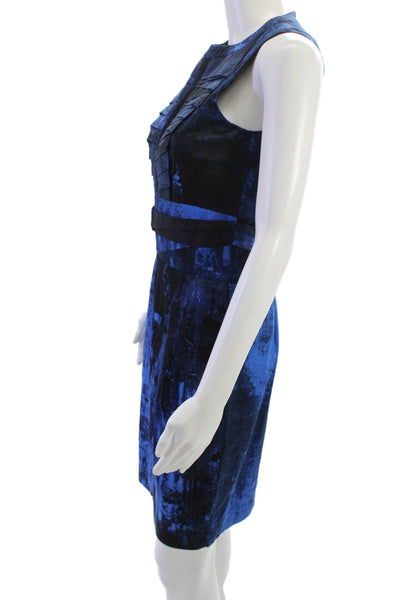 Pringle of Scotland Women Sheath Dress Navy Sleeveless Zip Crewneck Size 4