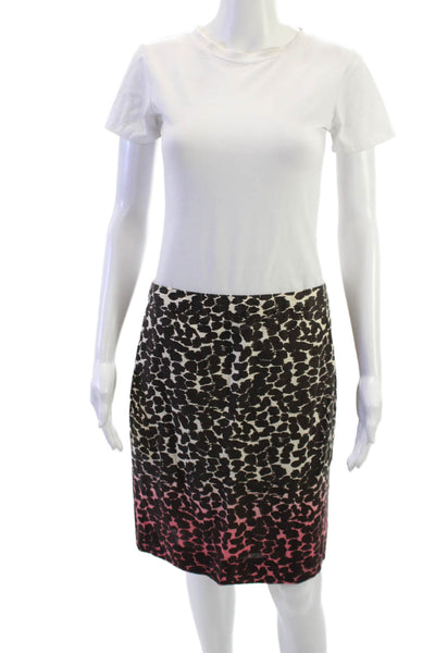 J Crew Women Straight Pencil Skirt Black Linen Animal Print Size 6