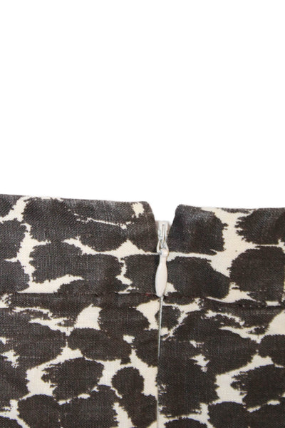 J Crew Women Straight Pencil Skirt Black Linen Animal Print Size 6