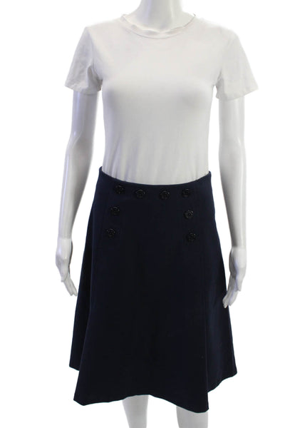 J Crew Women A-Line Dark Blue Cotton Blend Knee Length Skirt Size 4
