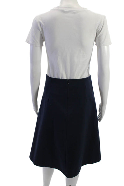 J Crew Women A-Line Dark Blue Cotton Blend Knee Length Skirt Size 4