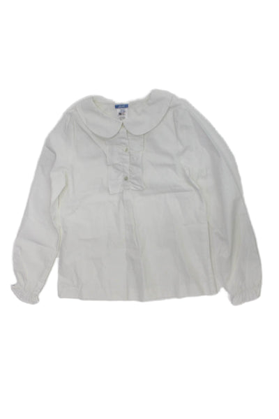 Jacadi Girls Cotton Collared Long Sleeve Ruffled Blouse White Size 10A