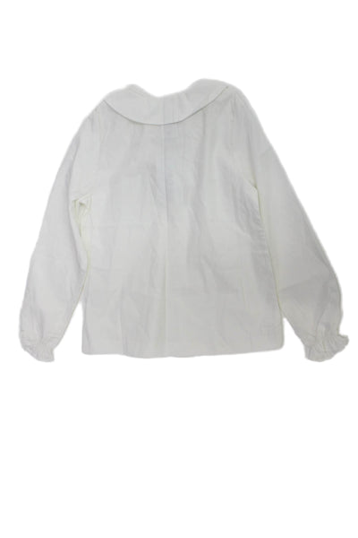 Jacadi Girls Cotton Collared Long Sleeve Ruffled Blouse White Size 10A