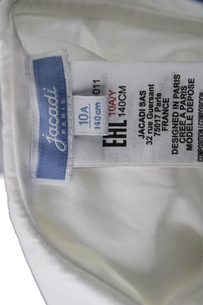 Jacadi Girls Cotton Collared Long Sleeve Ruffled Blouse White Size 10A