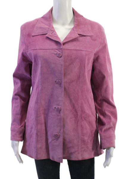 Atelier by B. Thomas Women Purple Leather Button Long Sleeve Jacket Size M