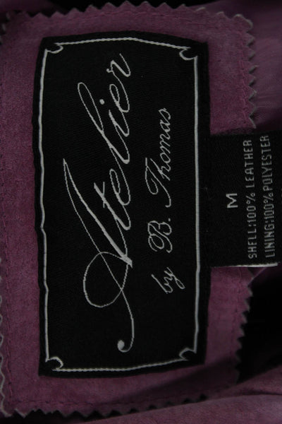 Atelier by B. Thomas Women Purple Leather Button Long Sleeve Jacket Size M