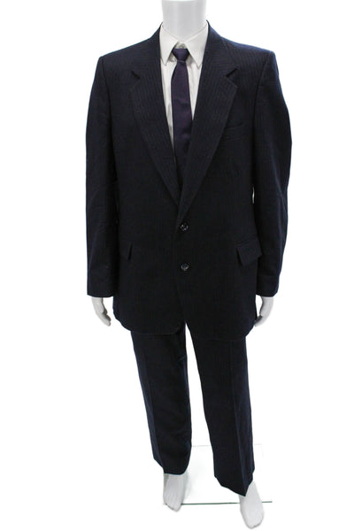 Eagle Clothes Mens 2 Piece DarkBlue WoolBlend Striped Suit Jacket Pants Size 40