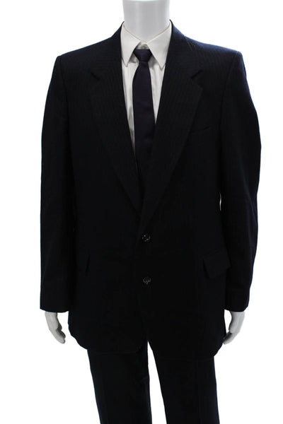 Eagle Clothes Mens 2 Piece DarkBlue WoolBlend Striped Suit Jacket Pants Size 40
