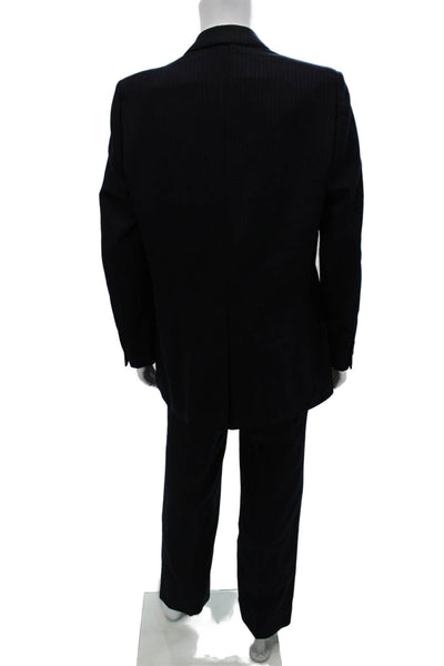 Eagle Clothes Mens 2 Piece DarkBlue WoolBlend Striped Suit Jacket Pants Size 40