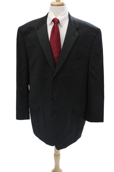 Calvin Klein Mens Black Wool Classic Suit Jacket Button Collared Size 50