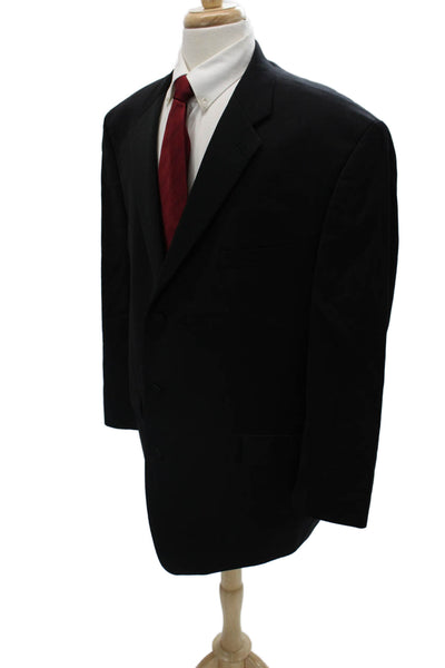 Calvin Klein Mens Black Wool Classic Suit Jacket Button Collared Size 50