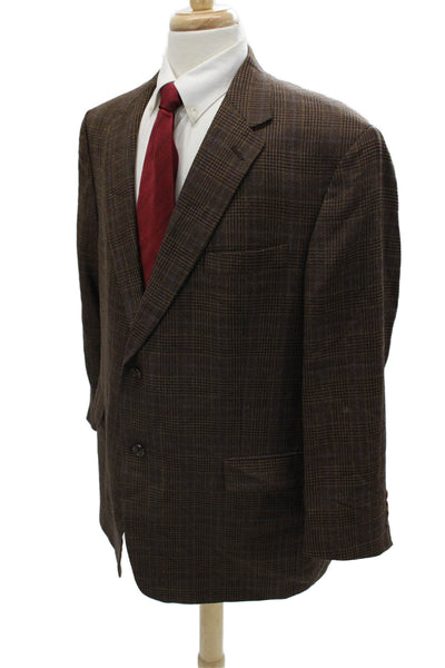 Hart Schaffner Marx Mens Brown Plaid Wool Blend Sport Coat Button Size 42