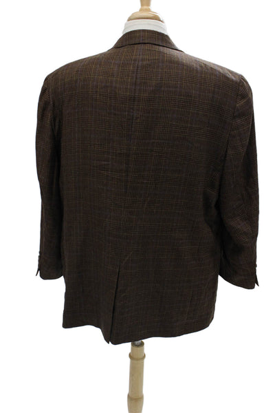 Hart Schaffner Marx Mens Brown Plaid Wool Blend Sport Coat Button Size 42