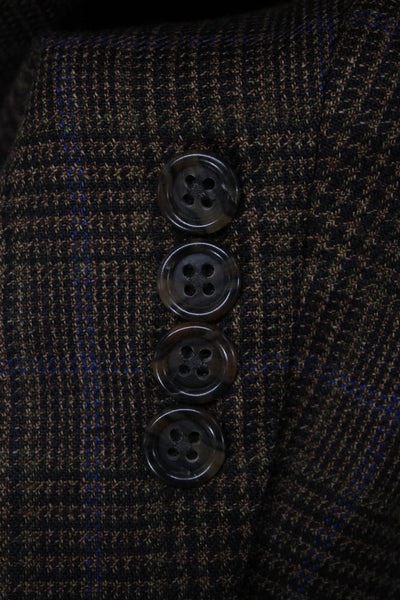 Hart Schaffner Marx Mens Brown Plaid Wool Blend Sport Coat Button Size 42