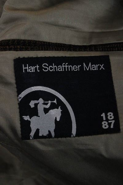 Hart Schaffner Marx Mens Brown Plaid Wool Blend Sport Coat Button Size 42