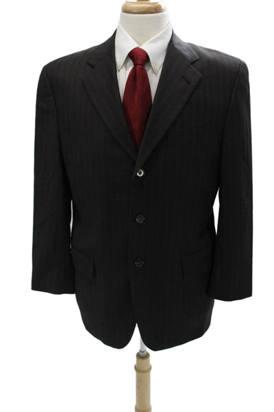 Joseph Abboud Mens Striped Dark Gray Wool Suit Jacket Button Size 41