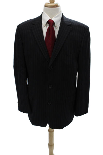 Boss Hugo Boss Men Classic Black Striped Wool Suit Jacket Collared Size 50
