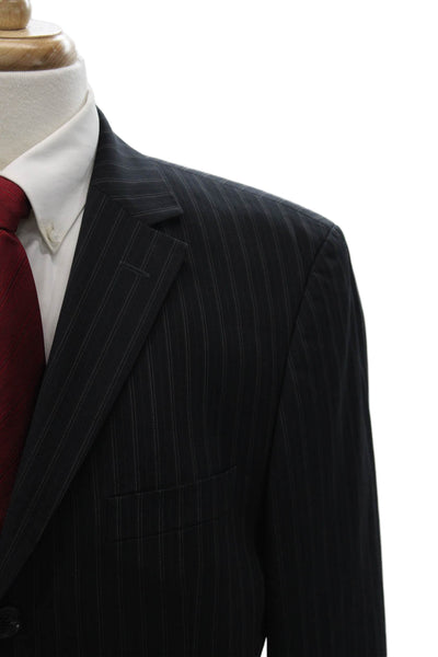 Boss Hugo Boss Men Classic Black Striped Wool Suit Jacket Collared Size 50