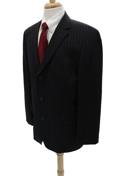 Boss Hugo Boss Men Classic Black Striped Wool Suit Jacket Collared Size 50