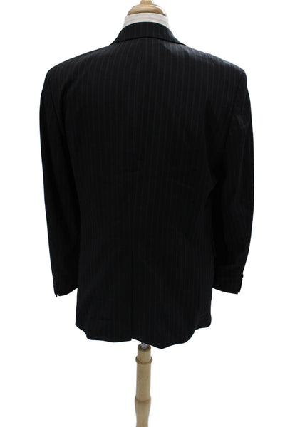 Boss Hugo Boss Men Classic Black Striped Wool Suit Jacket Collared Size 50