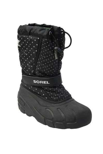 Sorel Girls Polka Dot Adjustable Tie Snow Boots Shoes Black Size 3