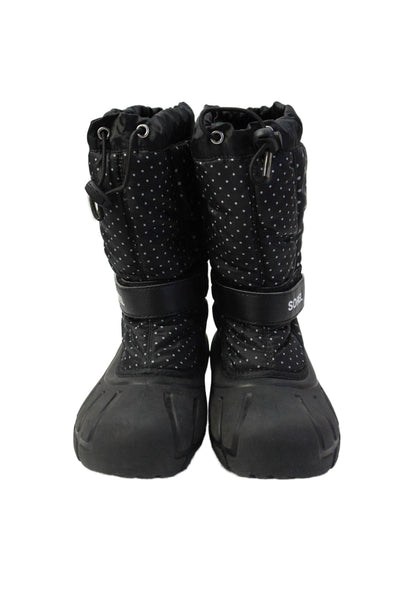 Sorel Girls Polka Dot Adjustable Tie Snow Boots Shoes Black Size 3