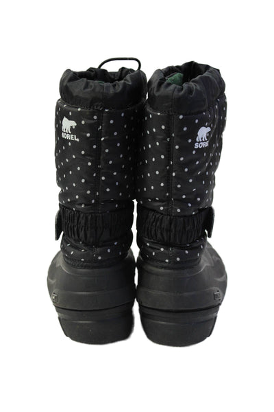 Sorel Girls Polka Dot Adjustable Tie Snow Boots Shoes Black Size 3