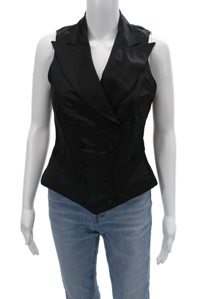 Ralph Lauren Women Black Silk Collared Sleeveless Vest Size 8