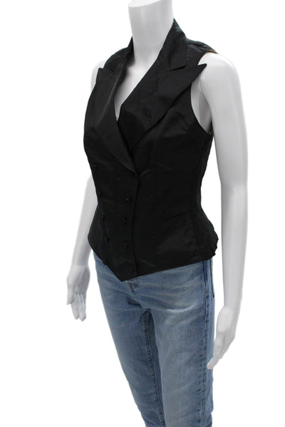 Ralph Lauren Women Black Silk Collared Sleeveless Vest Size 8