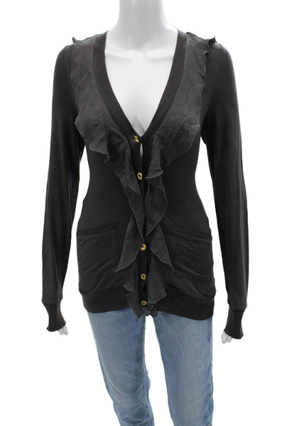 Leifsdottir Womens Black V Neck Button Long Sleeve Cardigan Size XS