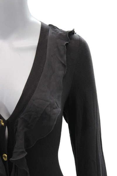 Leifsdottir Womens Black V Neck Button Long Sleeve Cardigan Size XS