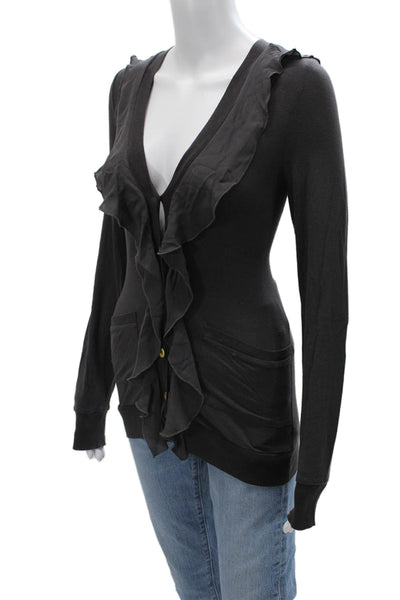 Leifsdottir Womens Black V Neck Button Long Sleeve Cardigan Size XS