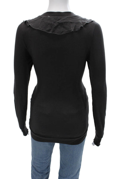 Leifsdottir Womens Black V Neck Button Long Sleeve Cardigan Size XS
