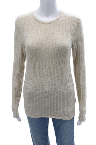 Reiss Unisex Pullover Sweater Beige Striped Crew Neck Long Sleeve Size M
