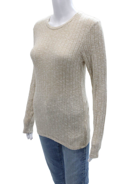 Reiss Unisex Pullover Sweater Beige Striped Crew Neck Long Sleeve Size M
