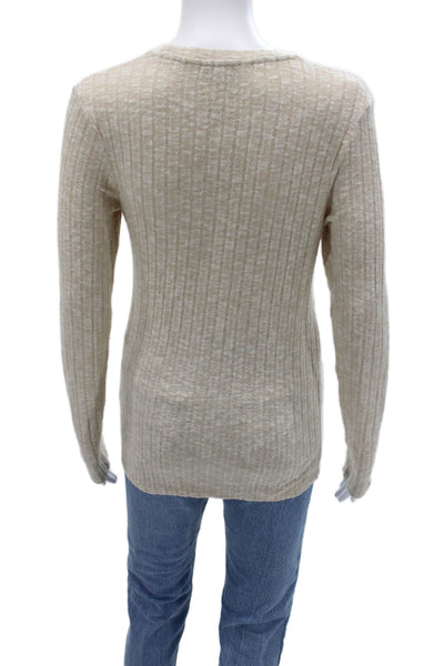 Reiss Unisex Pullover Sweater Beige Striped Crew Neck Long Sleeve Size M