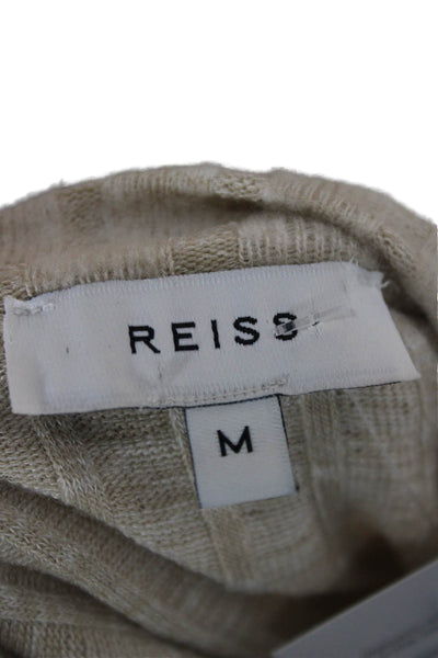 Reiss Unisex Pullover Sweater Beige Striped Crew Neck Long Sleeve Size M
