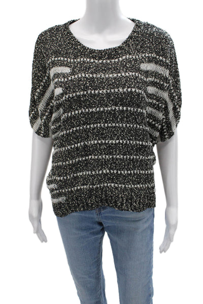 Elizabeth & James Unisex Pullover Sweater Black Striped Short Sleeve Size S