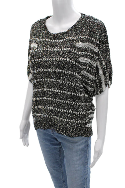 Elizabeth & James Unisex Pullover Sweater Black Striped Short Sleeve Size S