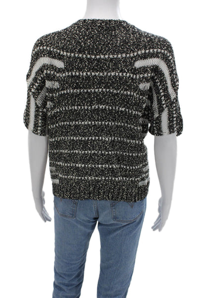 Elizabeth & James Unisex Pullover Sweater Black Striped Short Sleeve Size S